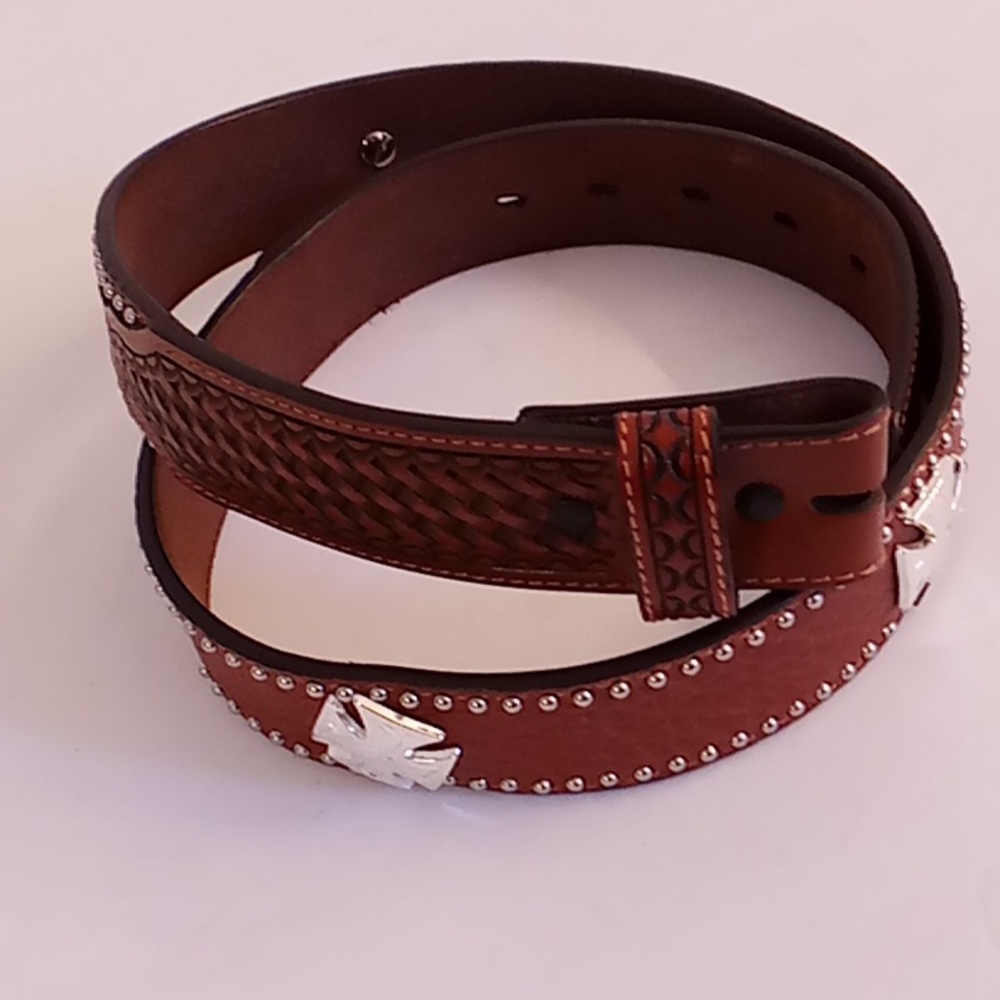 NEW 3D Hand tooled Genuine Leather Blank Belt Size 36 Brown Color PD